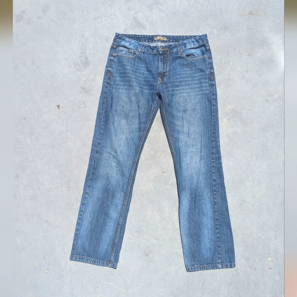 CARBON Mens Straight Leg Cotton Dark Wash Denim Blue Jeans Pants
